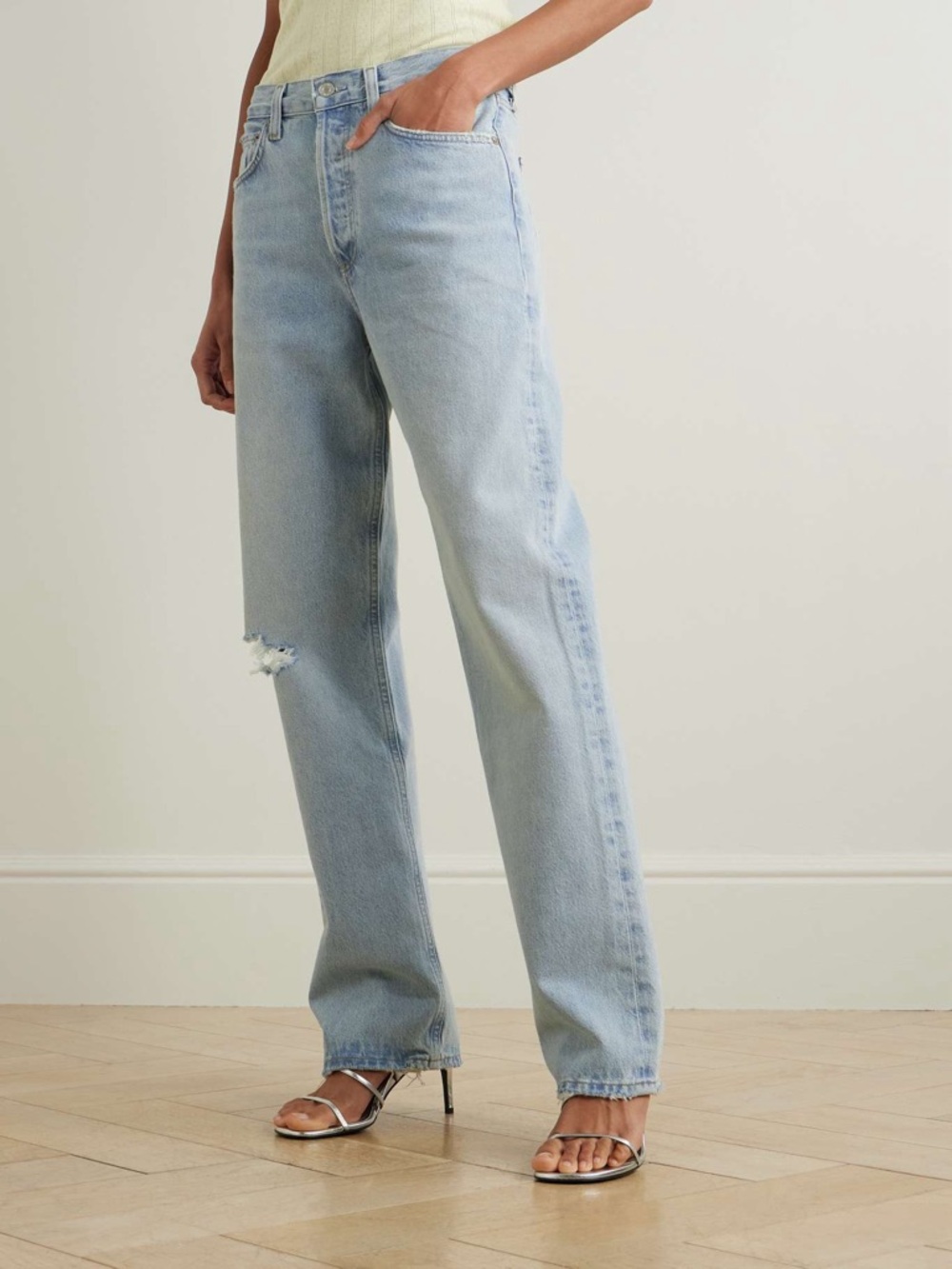 NWT Agolde Kelly High Rise Straight Leg Distressed Jeans Light Wash Womens 25